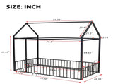 Twin Size Metal Bed House Bed Frame with Fence, for Kids, Teens, Girls, Boys, Black MF304315AAB
