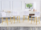 A set of 2 white and gold vintage crocodile leather bar chairs, featuring crystal clasp design and W3875P383108