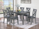 Gray Finish Dining Table 6x Chairs 7pcs Dining Set Cushion Seat Nailhead X-Cross Back Chairs Dining B011P348932