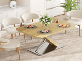 47.25 "-63" Dining Table, Original Wood Color, Seating 4-6 People, Retractable Table, Cross Metal W757P270705