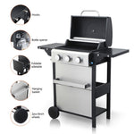 ZUN 3-Burner Propane Gas BBQ Grill, 25650BTU Output With Wire Enamel Cooking Grids For Outdoor Barbecue, W2938P207938