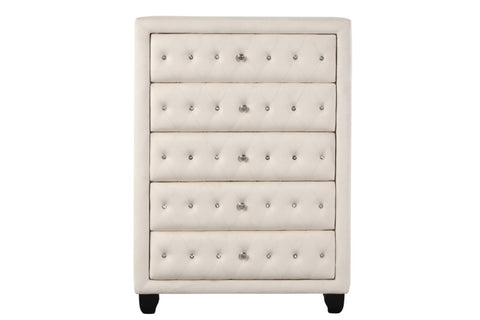 ZUN Modern Style Crystal Tufted Upholstery 5-Drawer Chest finished with Velvet Fabric made with Wood in B009136651