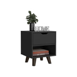 Modern Nightstand 19"H with Spacious Drawer, Open Storage Shelf and Chic Wooden Legs, Black B097132940