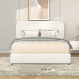 Liv Patented 2-Drawers Storage Bed Queen Size Ivory Boucle Upholstered Platform Bed, Curved Stitched B083P156198