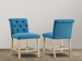 Siena Counter Height Button Tufted Back Solid Wood Stools, Set of 2, Blue T2574P165121