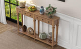 TREXM Retro Console Table with 4 Drawers and Open Shelf, perfect for Entryways, Living Rooms, and N715P202860D
