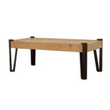 ZUN Natural and Matte Black Top Coffee Table B062P153630