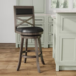 ZUN 30" Bar Height X-Back Swivel Stool, Weathered Gray Finish, Black Leather Seat B04660725