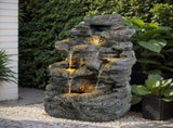 5-Tiered Concrete Tall Slim Fountain, 23.85"H LED-Lit Column, Space-Saving Modern Outdoor Accent, N765P324556G