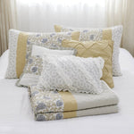 ZUN 6 Piece Cotton Percale Quilt Set with Throw Pillows Yellow Full/Queen B035129026