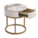 19.68 Inch Modern Nightstand with Drawer, Marble Round End Table with storage, Side Table for Living W821P184388