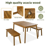 ZUN 3 Pieces Acacia Wood Table Bench Dining Set For Outdoor & Indoor Furniture With 2 Benches, Picnic 45376556