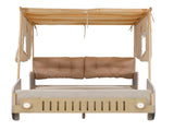 Wood Full Size Car Bed with Pillow, Ceiling Cloth and LED, Natural 41326780