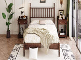Queen Size Wood Platform Bed with Gourd Shaped Headboard,Retro Style Platform Bed with Wooden Slat N733P206242D