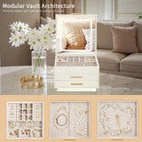 Elegant LED Jewelry Box with 3-Color Mirror Light & Ambient Glow White Cabinet & Pink Velvet 30731436