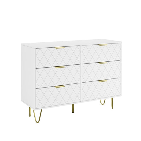 ZUN Modern white 6 Drawers Bedroom,Wooden drawers with Gold Handles, Chest Dresser with Deep Drawers 99447169