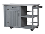 Outdoor Kitchen Island Fir Wood Prep Station Lockable Kitchen Cart with Stainless Top, Ample Storage N719P380278E