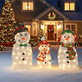 3-Piece Lighted Snowman Family Decor - 95 Warm-White LEDs, MetalFabric, 30.5"/25.5"/20.5" Sizes 64158309
