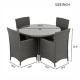 ZUN 5 Piece Outdoor Dining Set All-Weather Wicker Patio Dining Table and Chairs with Cushions, Round 25238581