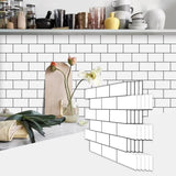 48 Pcs White Black Seam Peel And Stick Backsplash Kitchen Glossy PVC Backsplash Bathroom, Removable, 40806607
