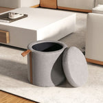 ZUN Brandy 14" Round Upholstered Storage Ottoman with Leather Accent, Uptown Gray B2719P269256