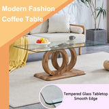 Modern Style Glass Top MDF Coffee Table with Natural Wood Color Base - Suitable for Living Rooms and W3226P279048