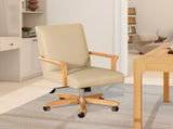 Dumont Modern Farmhouse High Back Executive Home Office Chair, Neutral Cream Beige Leather & Natural B2719P238268
