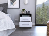 Smokey Oak and White 2-Drawer 1-Shelf Rectangle Nightstand B06280355