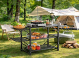 One-Piece Folding Camping Kitchen Table, Portable Cook Station with Carrying Bag, Table with 4 Iron 60994744