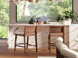 Andre 26" Woven Leather Counter Stool with Back, Pecan Brown Faux Leather B2719P292909