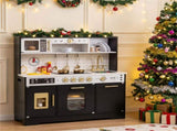 Kids Wooden Play Kitchen with Realistic Lights & Sounds, Pretend Ice Maker & Storage for Toddlers 90656532