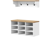 White 2-in-1 Hall Tree with Shoe Bench, 5-Hook Coat Rack & Storage for 9 Pairs of Shoes for Entryway 46321327