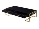 Modern Black Rectangular Coffee Table with 4 Drawers and Gold Base in 47.3" N735P305626B