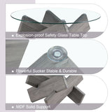 Round glass coffee table, 33.4" modern design unique coffee table. Tempered glass top with grey W1151P180317