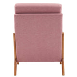 High Back Solid Wood Armrest Backrest Iron Frame Linen Indoor Leisure Chair Pink 73053534