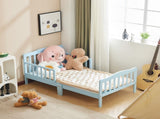 Blue painted pine wood toddler bed with side rails, 135*75*62.5cm, single layer bed for children 23050956