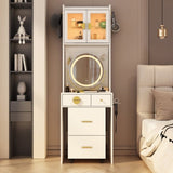 Small Vanity Desk with Mirror and LED Lights, Makeup Table with Charging Station and drawers and 90318617