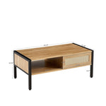 ZUN 40.16" Rattan Coffee table, sliding door for storage, metal legs, Modern table for living room , 62285166