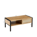 ZUN 40.16" Rattan Coffee table, sliding door for storage, metal legs, Modern table for living room , 62285166