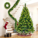 6FT Grass Green Christmas Tree, Large Branches Pine Tree, Pre-Lit Set with Tree & Garland & Wreath, N704P198445F