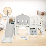 ZUN Kids Slide Playset Structure, Castle Climber with Slide and Basketball Hoop, Toy Storage Organizer 95542219