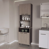 FM FURNITURE Bullhead City Kitchen Pantry with Open Storage and 4 Doors, White Oak and Wengue B128P301398