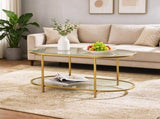 2-Tier Oval Coffee Table, 37.8" x 19.7" x 18.1", Tempered Glass Tabletop & 13436902