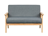 ZUN Mid-Century Modern 1pc Natural Finish Solid Wood Loveseat Gray Linen Upholstery Couch Living Room B011P193973