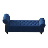 64.5" Bed Bench for Bed Room Nails Tufted Chaise of Lounge with Storage Velvet Upholstery Navy Blue W1097P202879