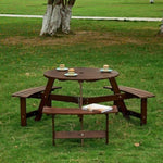 ZUN Outdoor 6 Person Picnic Table, 6 person Round Picnic Table with 3 Built-in Benches, Umbrella Hole, W2275P149763