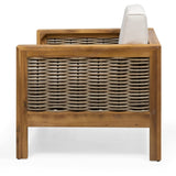 Outdoor Acacia Wood Club Chair with Wicker Accents, Teak Finish Mixed Brown Beige, 30.25"D x 68942.00BGE