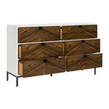 ZUN Beautiful White and Walnut Finish 1pc Dresser of 6 Drawers Storage Black Metal Legs Flat Tone Pocket B011P203556