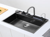 Pull-out Faucet Single Bowl Sink Kitchen Vegetable Sink 304 33"x22" Whale Waterfall Sink Stainless 44745095