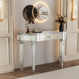 47" Half-Moon Mirrored Console Table with Fluted Glass & Crystal Knob Drawer - Silver Entryway W1445P322849